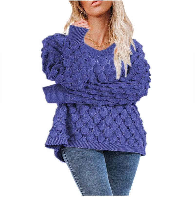 Pull femme avec texture et décolleté en V Chic und Stil