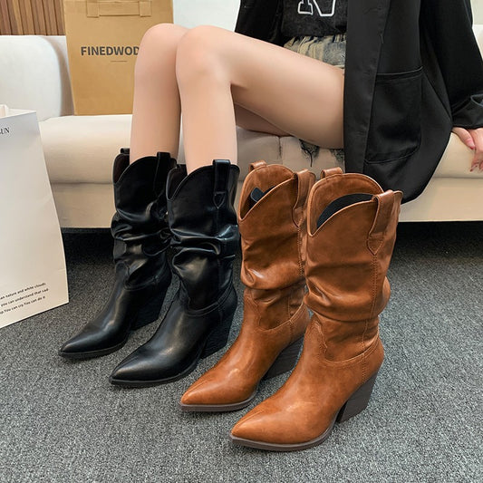 Bottes Western pour femmes avec un élégant drapé et un talon Chic und Stil
