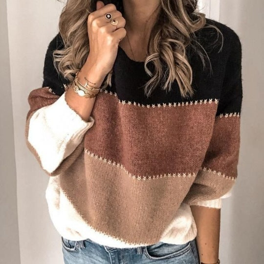 Pull en tricot décontracté pour femmes avec motif à rayures colorées Chic und Stil