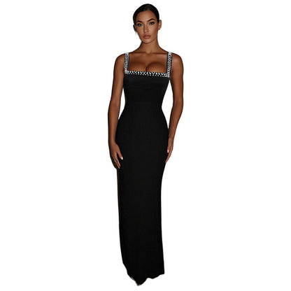 Robe maxi élégante sans manches pour femmes avec des détails de bretelles en strass Chic und Stil