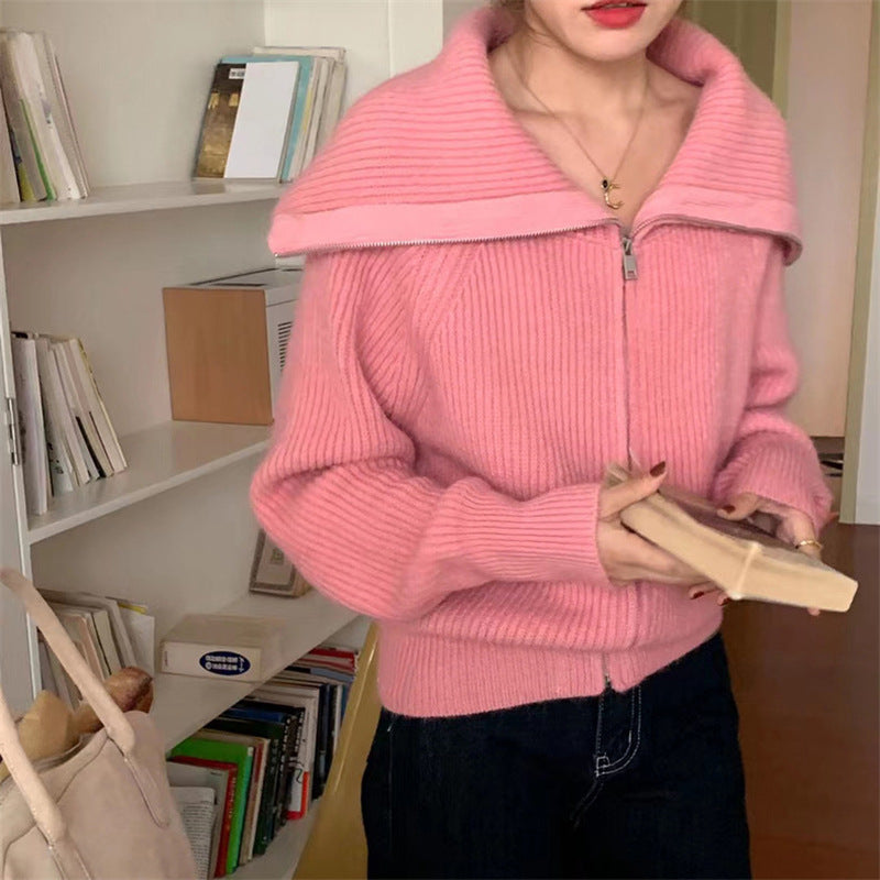 Pull en tricot pour femmes avec col montant et fermeture éclair Chic und Stil