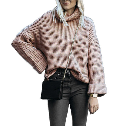 Pull en tricot oversize pour femmes avec col haut et motif en nid d'abeille structuré Chic und Stil