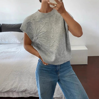 Pull femme à manches courtes avec motif floral en relief et coupe décontractée Chic und Stil