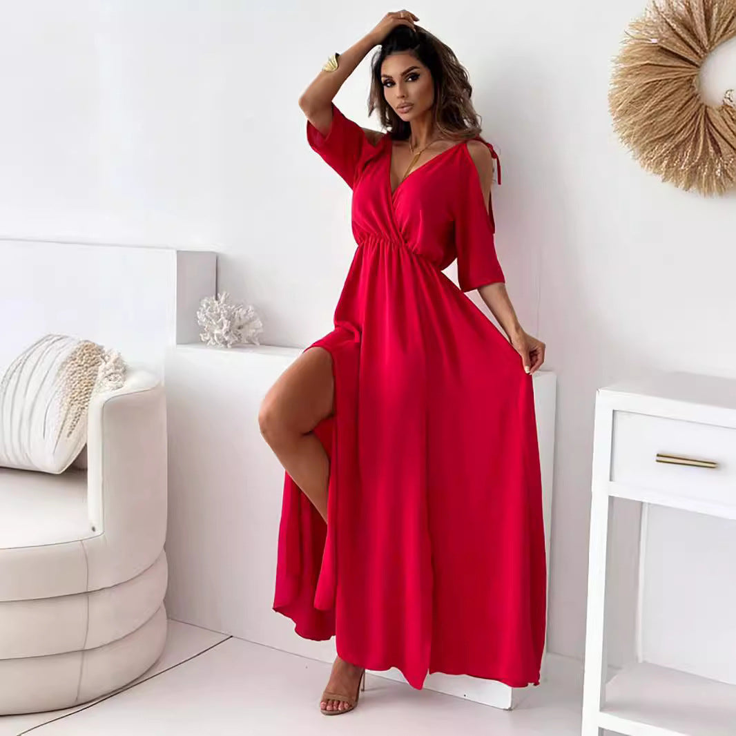 Robe maxi élégante pour femmes avec décolleté en V profond et fente Chic und Stil