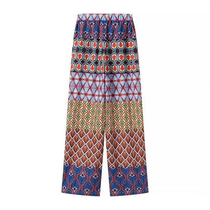 Wide pants for women with colorful pattern and elastic waist Chic and Style
