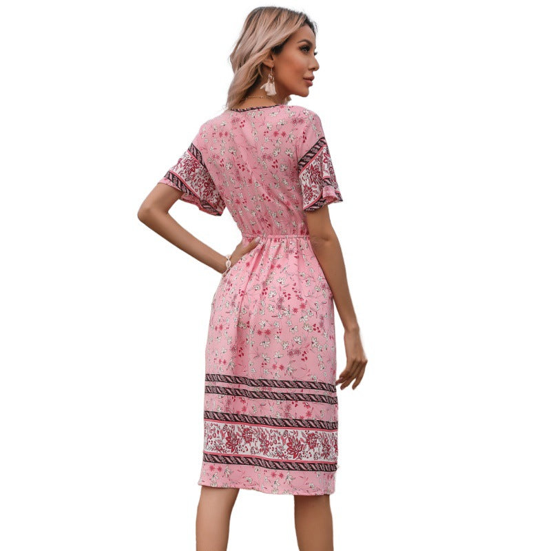 Robe mi-longue décontractée bohème pour femmes avec détail de nouage à franges Chic und Stil
