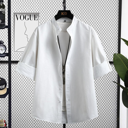 Chemise longue à manches longues pour hommes Nizza avec col montant moderne et tissu structuré Chic und Stil