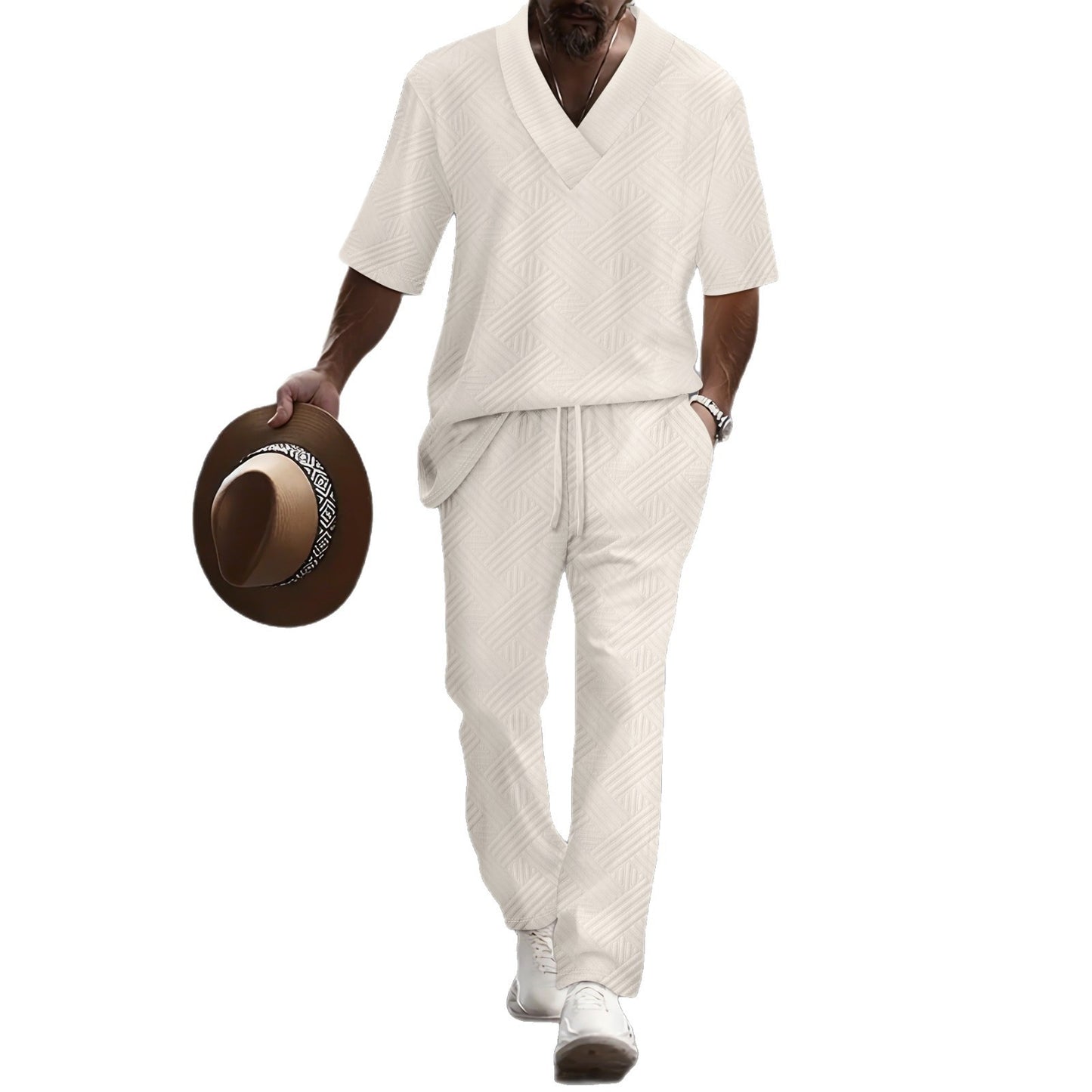 Costume de loisirs pour hommes avec décolleté en V luxueux et motif attrayant Chic und Stil