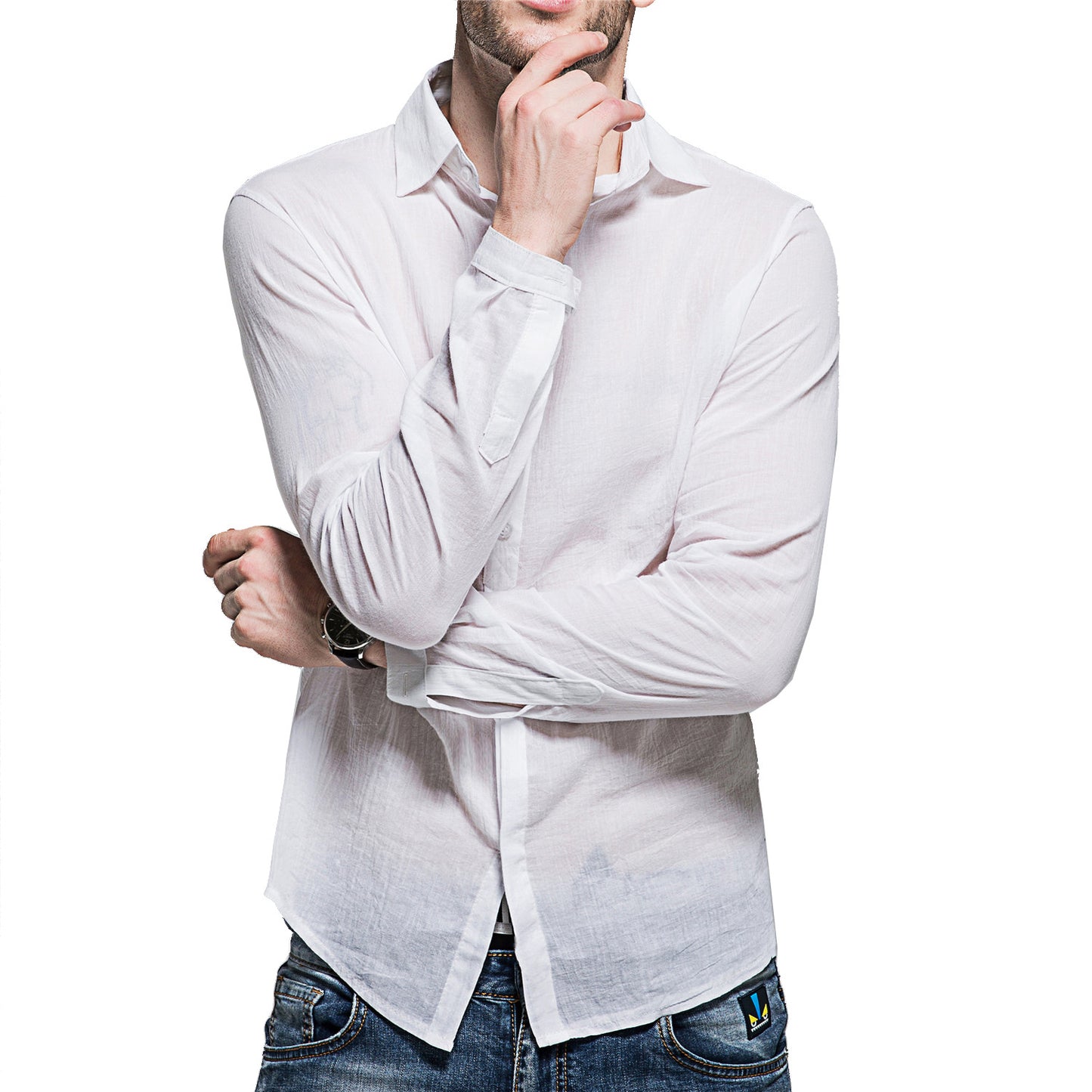 Chemise décontractée à manches longues pour hommes en mélange de lin Chic und Stil