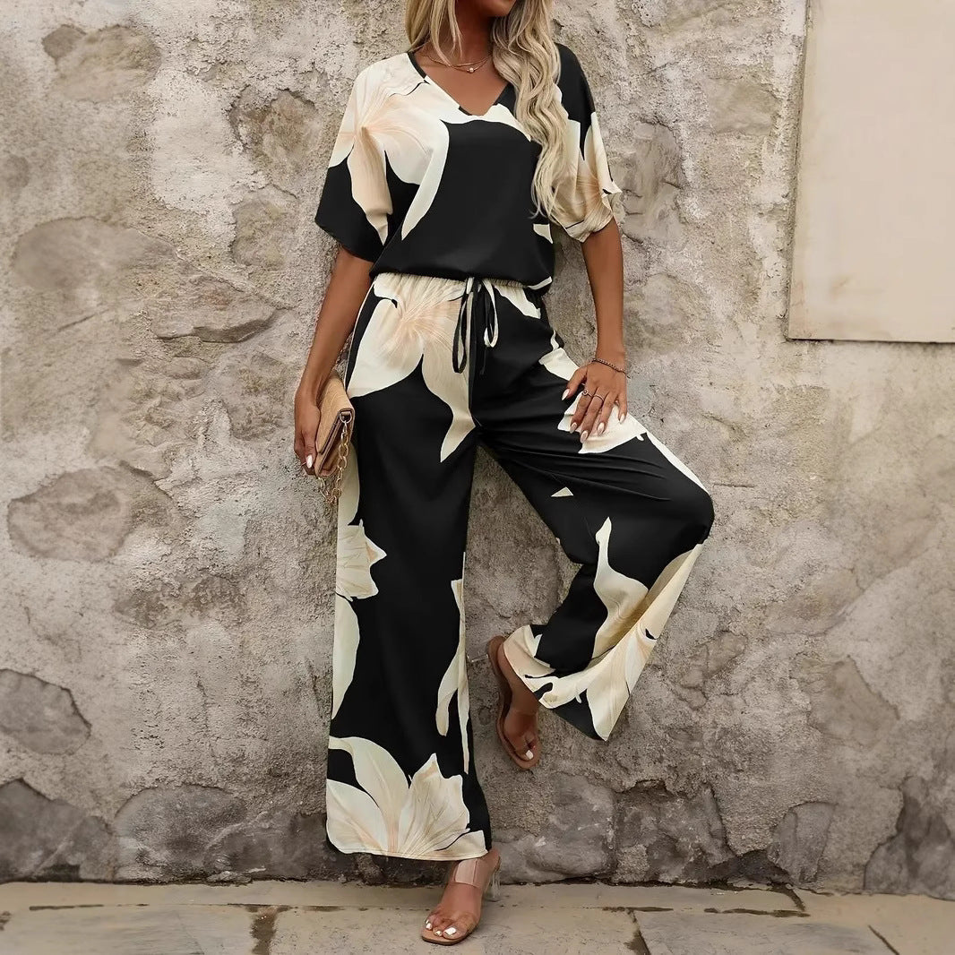 Dames Élégant Jumpsuit avec des motifs floraux et une jambe large Chic und Stil