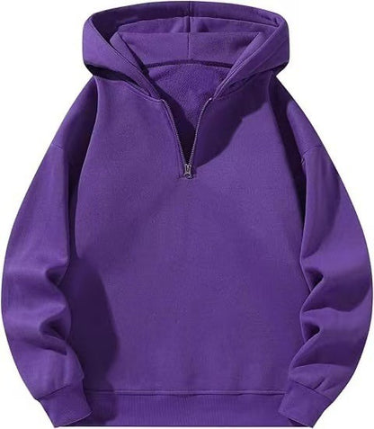 Women Fleece Hooded Pullover with Short Zip Opening Chic und Stil