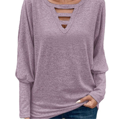 Dames haut décontractée à décolleté en V avec des détails découpés Chic und Stil