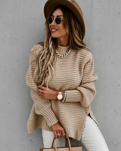 Pull femme en grosse maille avec un design moderne structuré et un col haut Chic und Stil