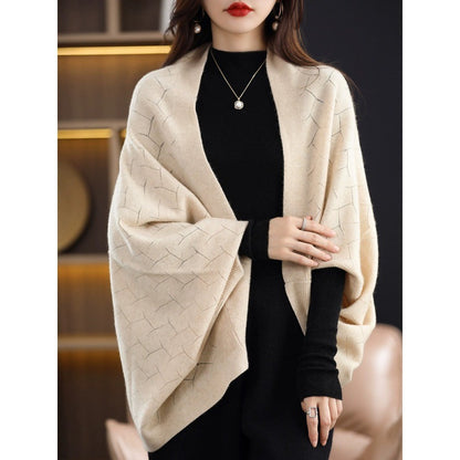Dames Grand Poncho en Tricot avec Motif Romain Moderne Chic und Stil