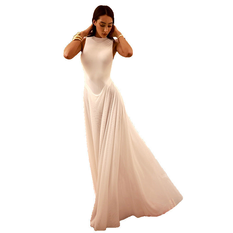 Dames Élégante Robe Maxi Col Montant Chic und Stil