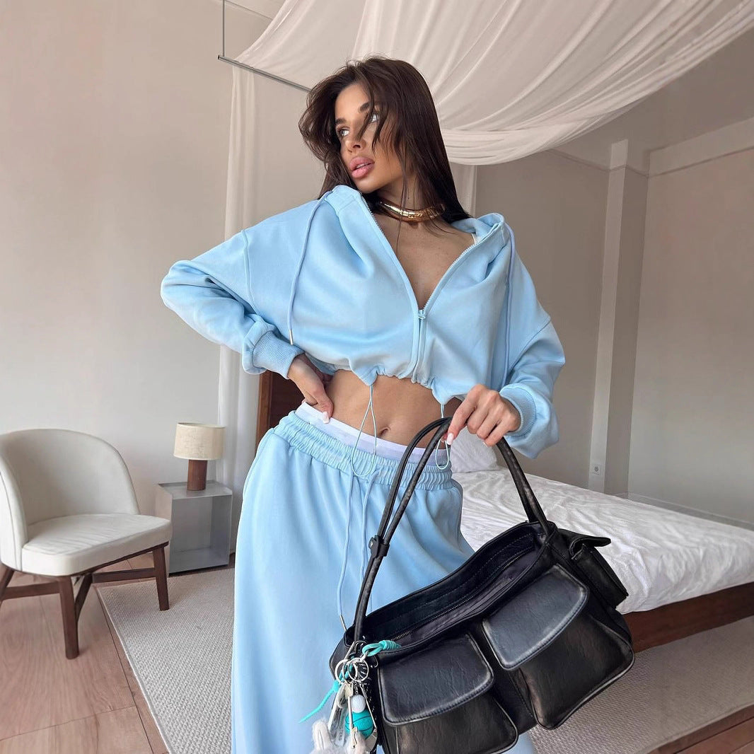 Ladies cropped hoodie and relaxed sweatpants set Chic and Style