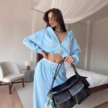 Ladies cropped hoodie and relaxed sweatpants set Chic and Style