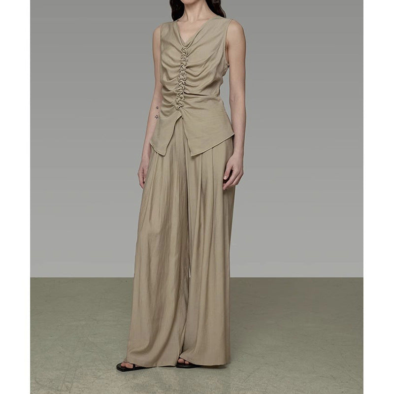 Elegant casual cut blouse set for women and wide fluid pants Chic und Stil