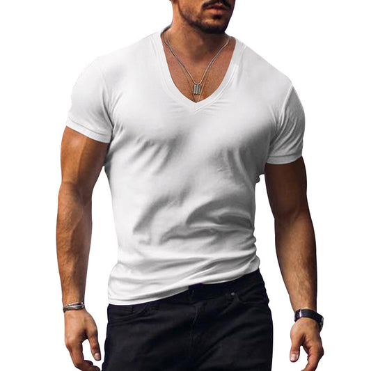 T-shirt pour hommes à col V en mélange de coton respirant Chic und Stil