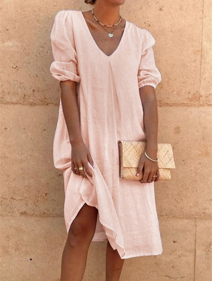 Robe midi à encolure en V à manches bouffantes pour femmes Chic und Stil