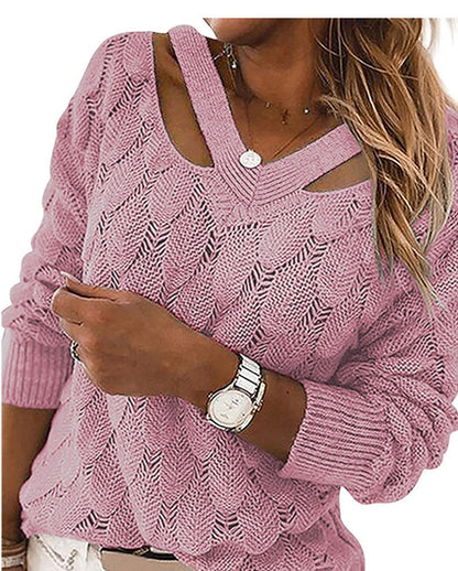 Pull en tricot pour femmes avec col V et structure côtelée raffinée Chic und Stil
