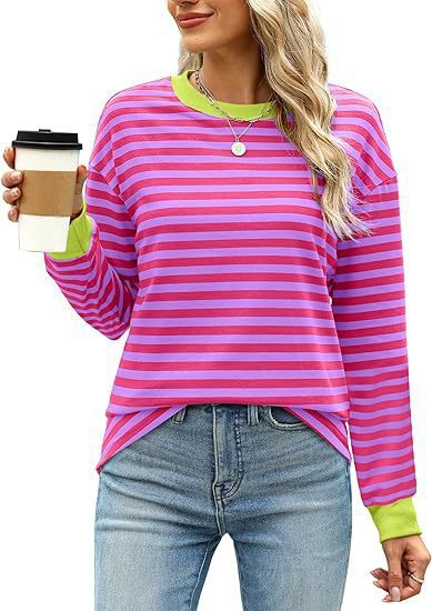 Dames Pull-over rayé décontracté à col rond Chic und Stil