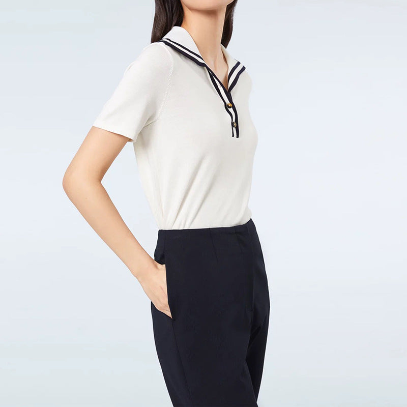 Top Polo Femme avec Détail Col Nautique Chic und Stil