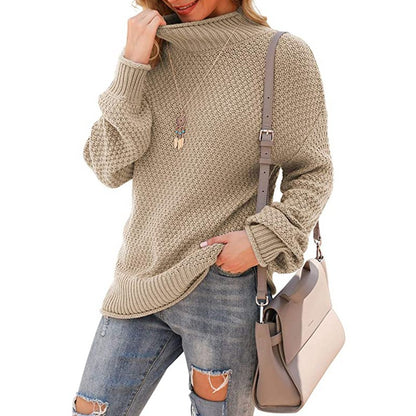 Pull en grosse maille pour femmes avec col haut et structure tendance Chic und Stil