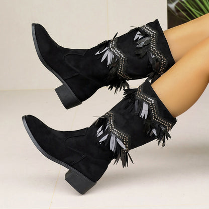 Bottes pour femmes avec des franges à la mode et des détails pailletés Chic und Stil