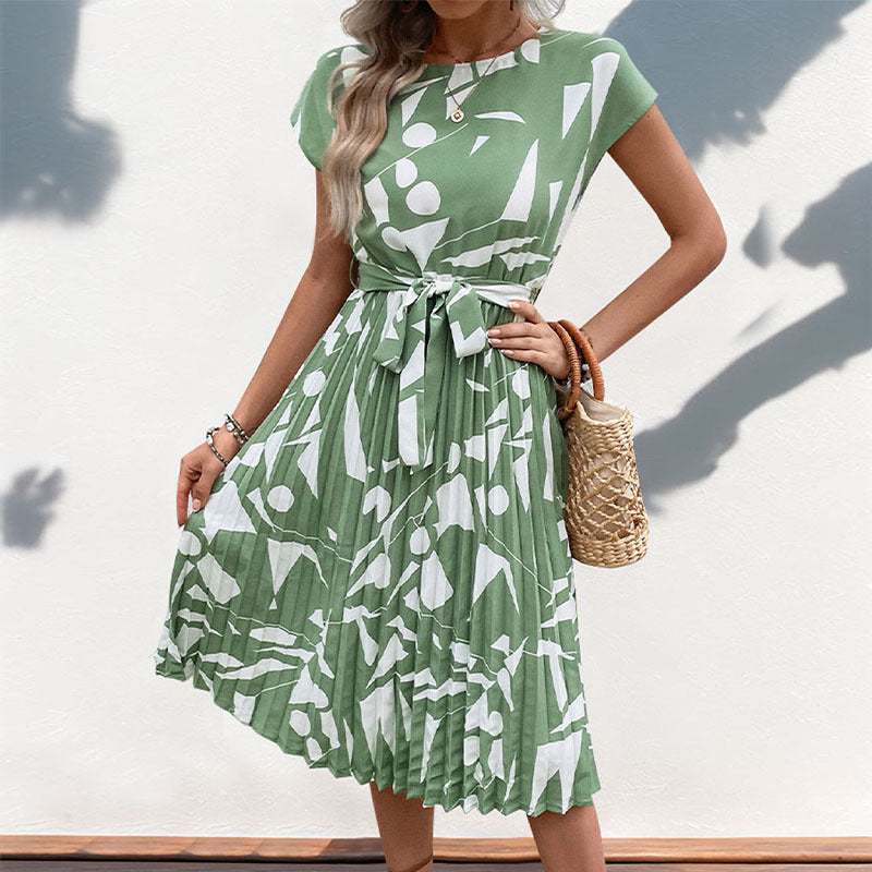 Robe A-ligne plissée pour dames avec impression abstraite et ceinture cintrée Chic und Stil