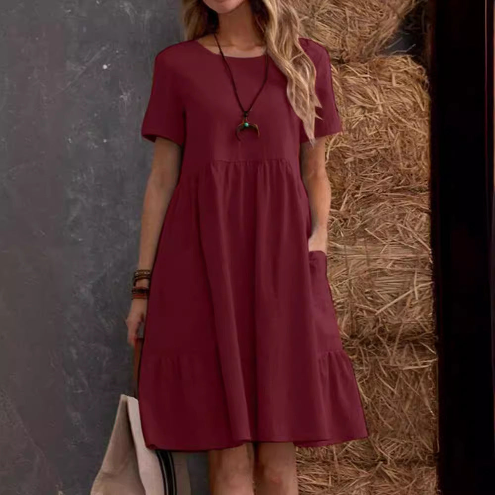 Robe en coton décontractée pour femmes avec poches et volant Chic und Stil