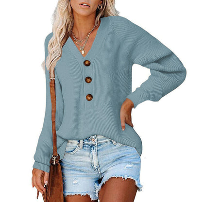 Pull en tricot pour dames avec détails de boutons et décolleté en V plongeant Chic und Stil