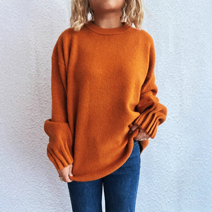 Pull en tricot décontracté pour femme avec col rond large et texture floconneuse Chic und Stil