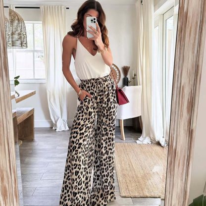 Women Wide Leg Leopard Print Pants Chic and Style