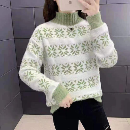 Pull en tricot pour femmes avec un motif moderne de flocons de neige et col montant Chic und Stil