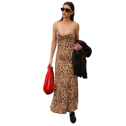 Women's Elegant Leopard Print Maxi Dress Chic and Style