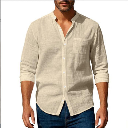 Chemise en lin pour hommes avec col montant et poche poitrine Chic und Stil