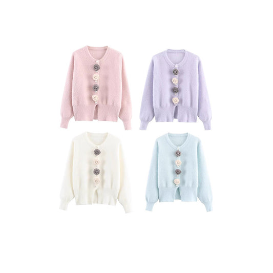 Dames cardigan douillet avec des détails floraux élégants Chic und Stil