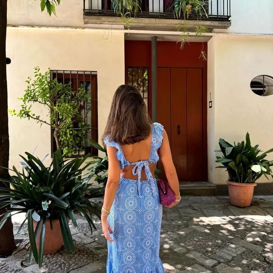 Robe maxi femme avec détails en volants et motif floral Chic und Stil