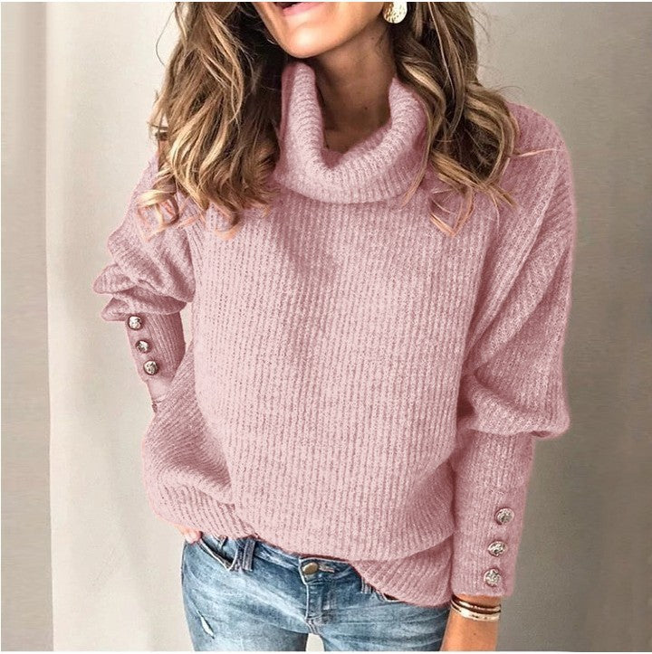 Pull à col roulé surdimensionné pour femmes avec boutons décoratifs Chic und Stil