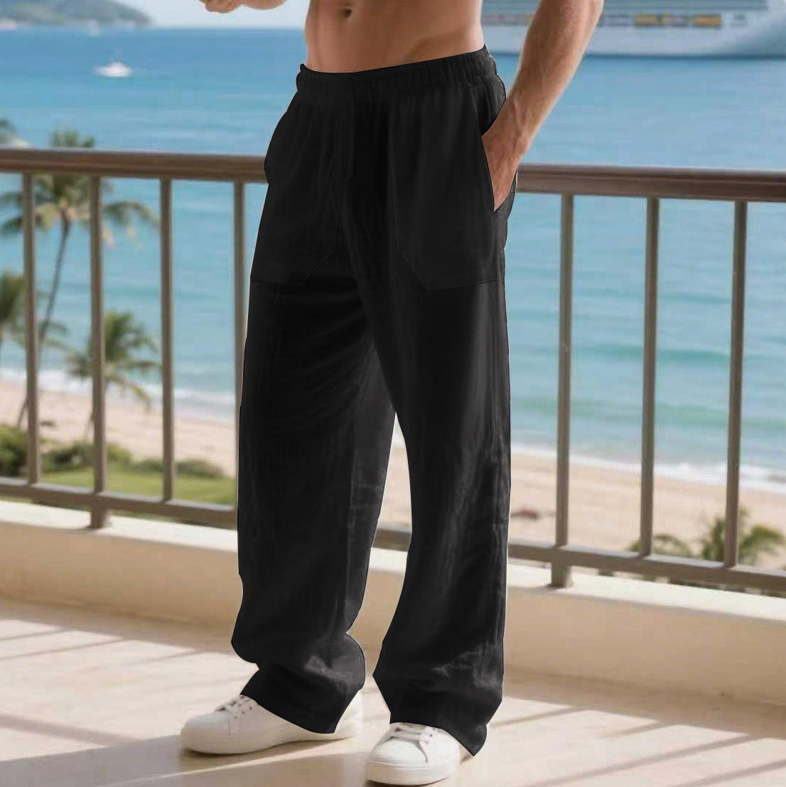 Comfortable beach pants for men with side pockets and elastic waistband Chic and Style
