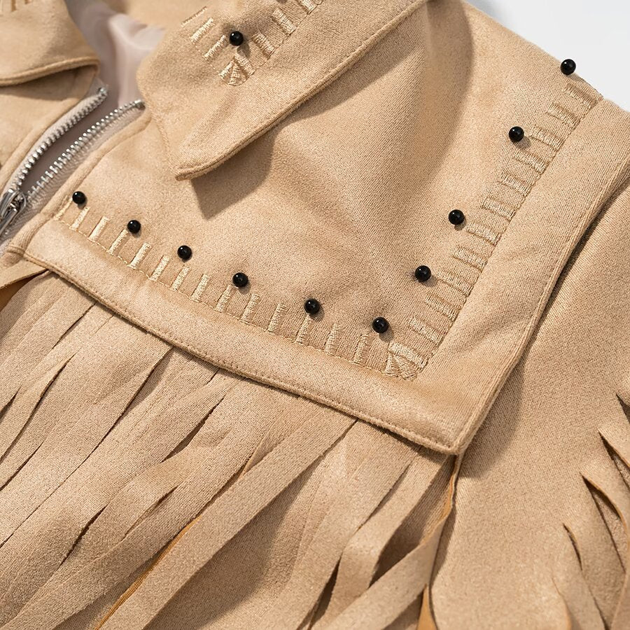 Fringed jacket for women with decorative studs and zipper Chic und Stil