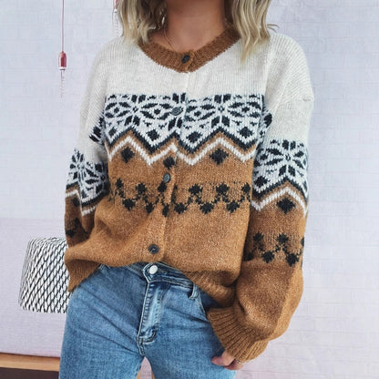 Dames pull-over en tricot doux avec un grand motif et un excellent finition Chic und Stil