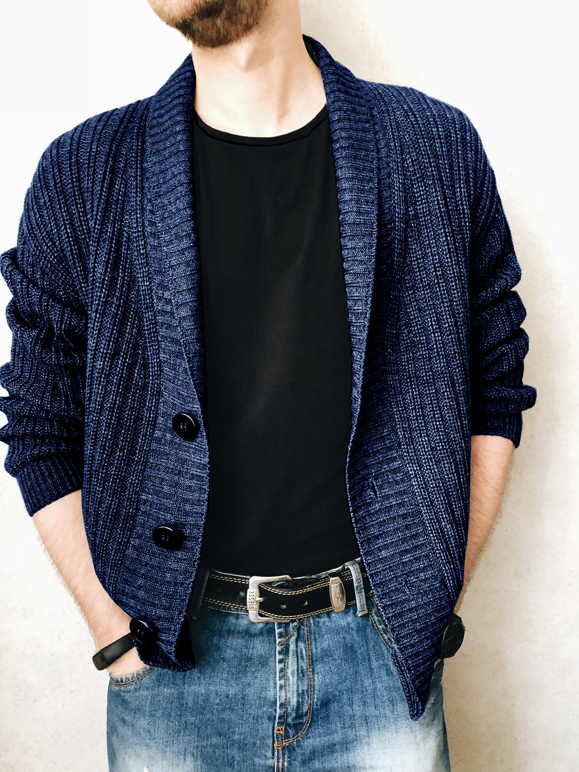 Men's knitted jacket with deep collar Chic and Style