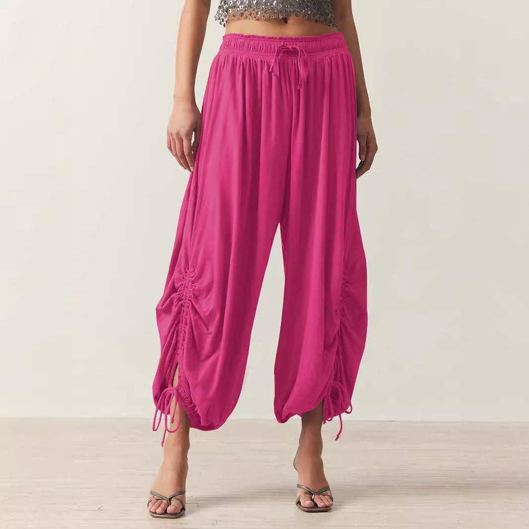 Casual Palazzo pants for women with elastic waist and adjustable ankle bands Chic and Style