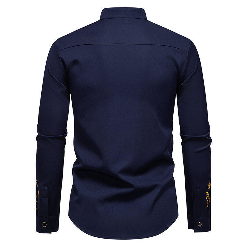 Chemise manches longues pour hommes avec broderie élégante et col moderne Chic und Stil