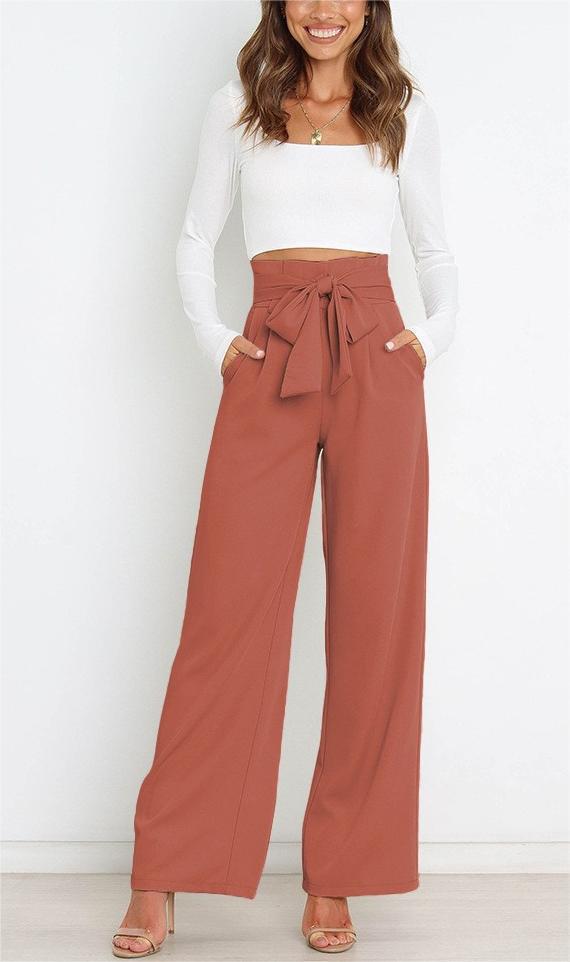 Elegant high-waisted pants for women with a tie belt and wide leg Chic and Style