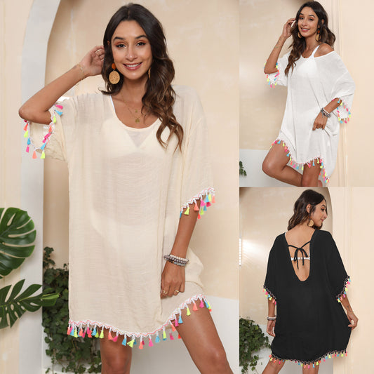 Dames Animé Franges Robe de Plage Chic und Stil