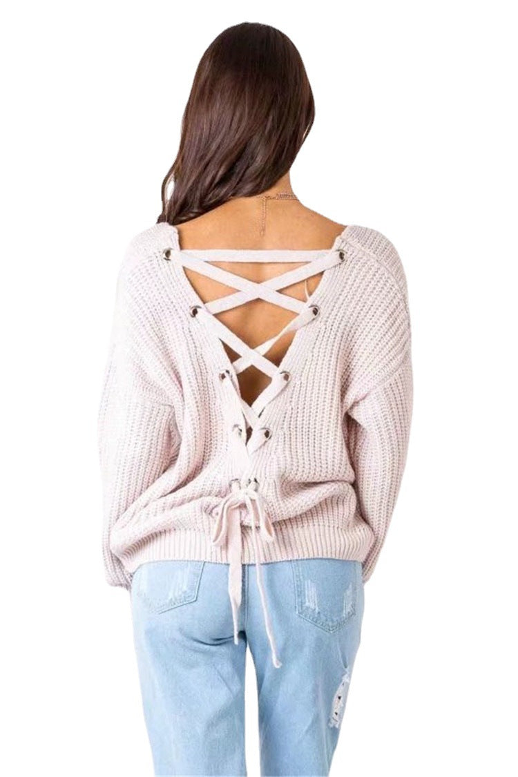 Pull en tricot pour femmes avec décolleté en V orné et cordon de serrage Chic und Stil