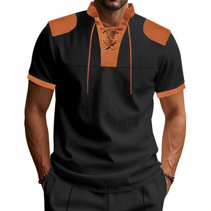 Chemise à manches courtes pour hommes avec lacets et design structuré Chic und Stil
